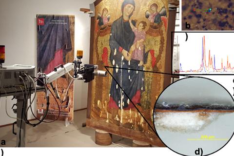 Particolare di restauro su dipinto di Cimabue