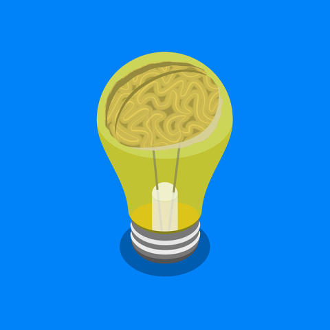 A light bulb with a brain inside of it