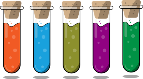 A row of colored vials