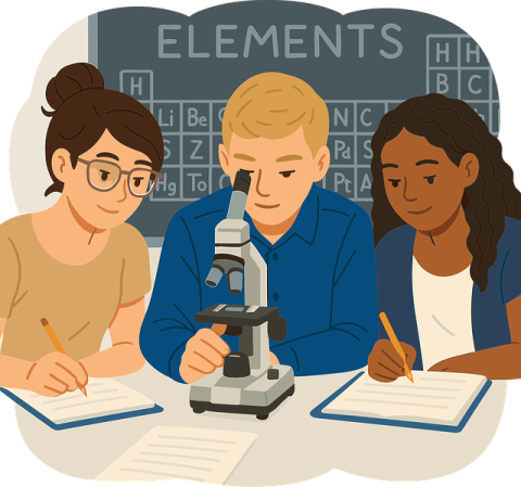 Three teens studying science