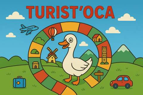 rappresentazione del gioco dell'oca con le tematiche del tursimo